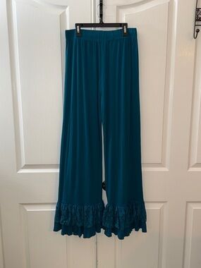 ADORN Teal Ruffle Hem Wide-Leg Pants